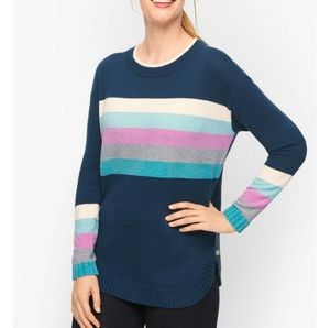 T by Talbots M Tweed Chenille Stripe Tunic Sweater Blue Ivory Gray III